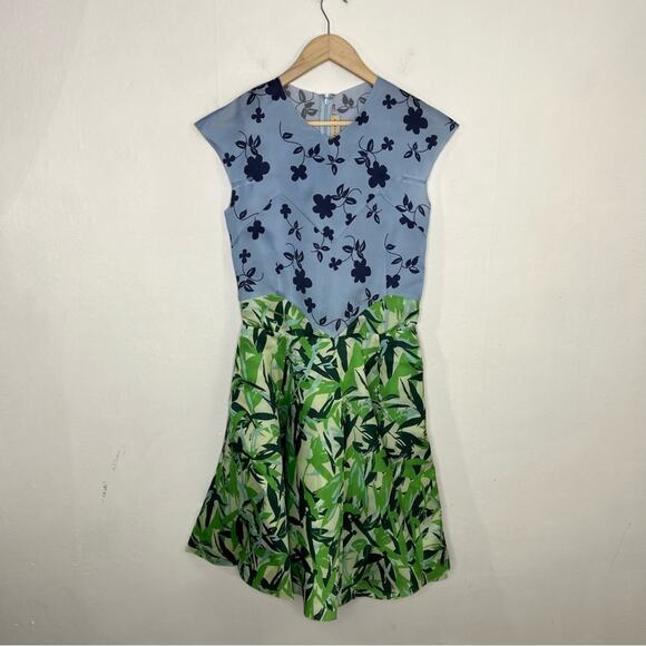 Elle Sasson Holly Colorblock Botanical Floral Silk Cap-Sleeve Dress Size Size 4 - Picture 5 of 16